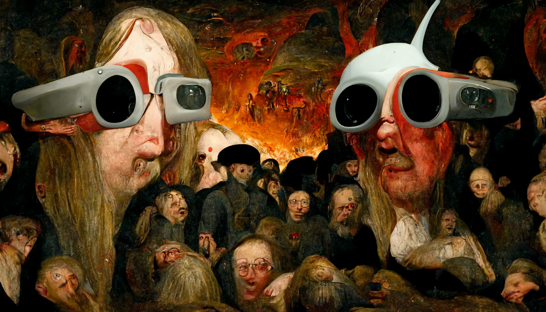 Wearing VR glasses in hell
